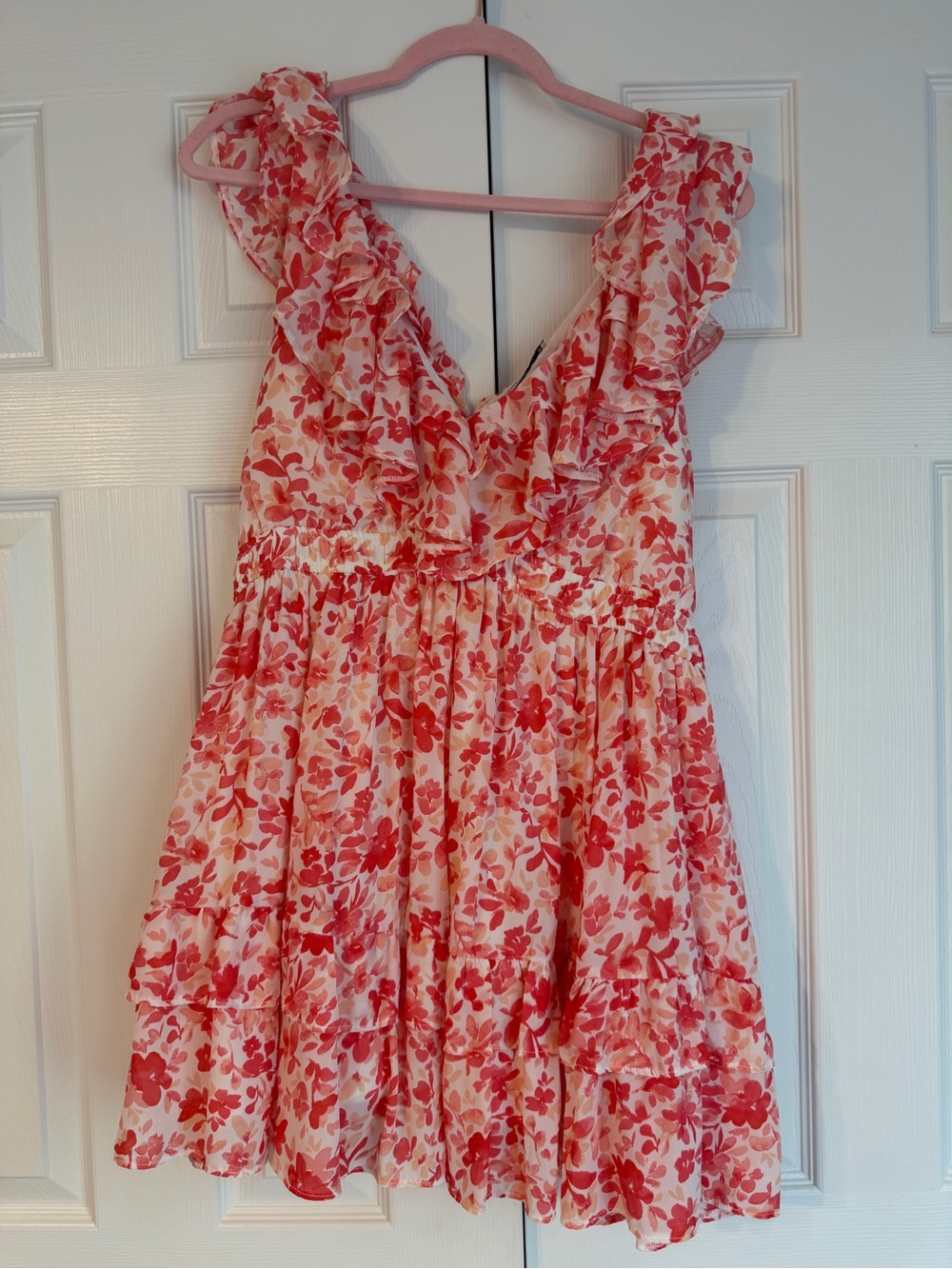 Abercrombie & Fitch Coral and Peach Floral Ruffle Dress